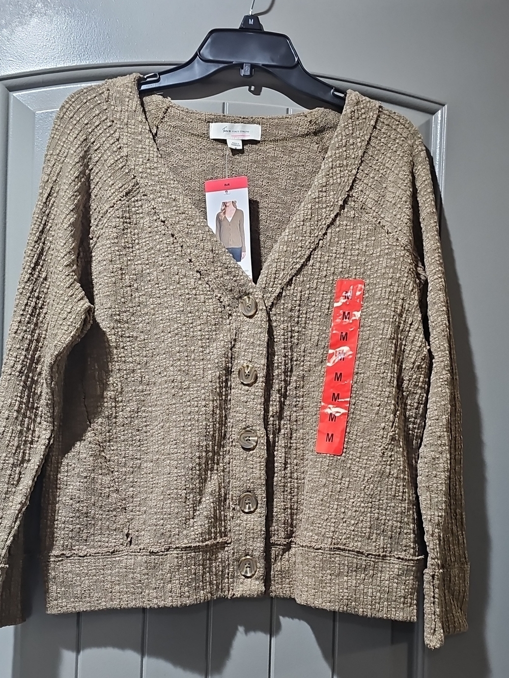 Two by Vince Camuto Taupe Textured Button-Front Cardigan (WA)